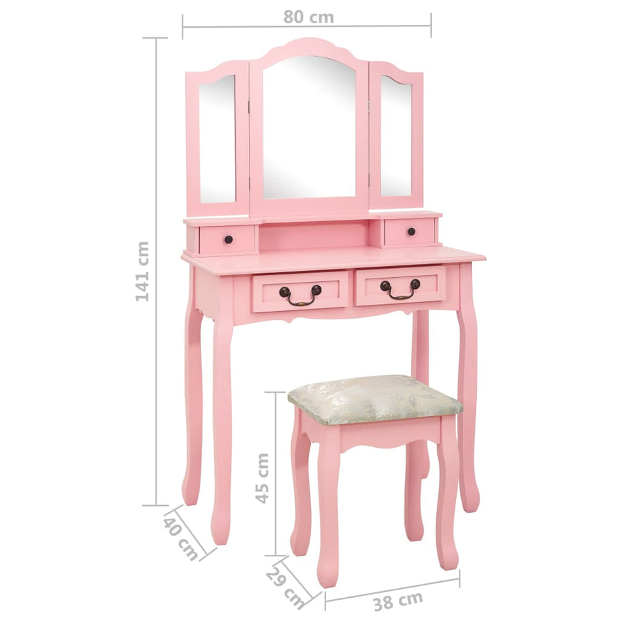 Kaptafelset Met Kruk 80X69X4 Cm Paulowniahout Roze
