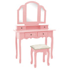 Dressing Table Set with Stool 100x40x146 cm Paulownia Wood Pink