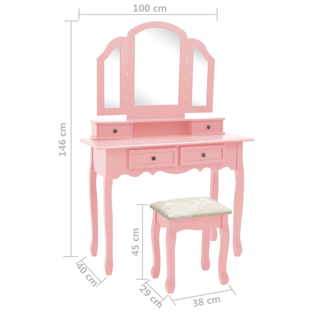 Kaptafelset Met Kruk 00X40X46 Cm Paulowniahout Roze