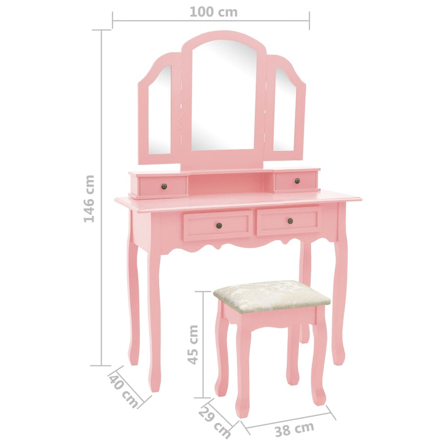 Kaptafelset Met Kruk 00X40X46 Cm Paulowniahout Roze