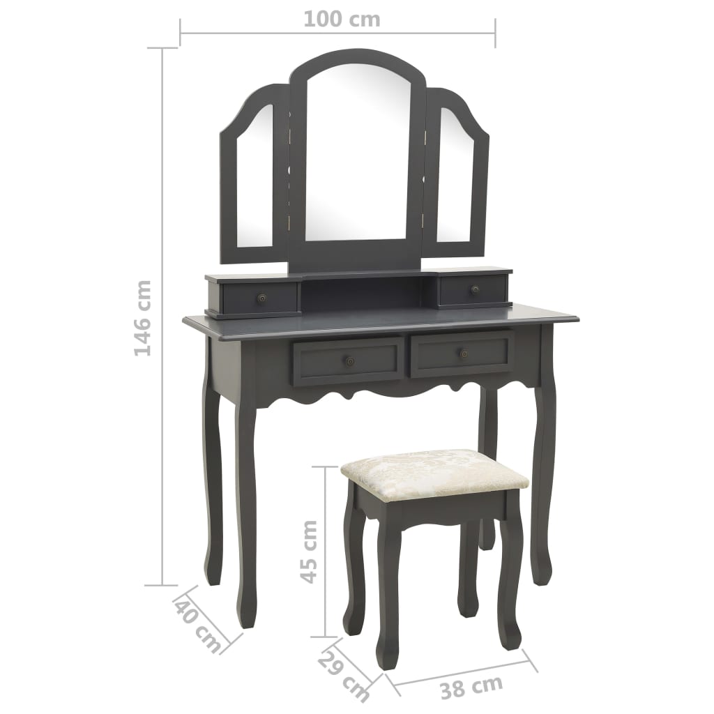 Kaptafelset Met Kruk 00X40X46 Cm Paulowniahout Grijs