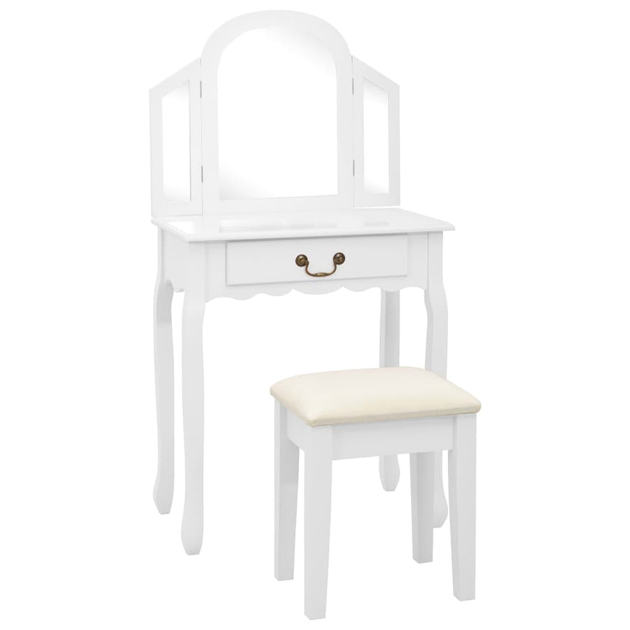 Kaptafel Met Kruk 65X36X28 Cm Paulowniahout Mdf Wit