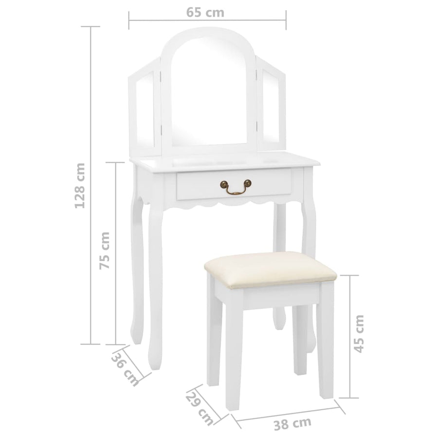 Kaptafel Met Kruk 65X36X28 Cm Paulowniahout Mdf Wit