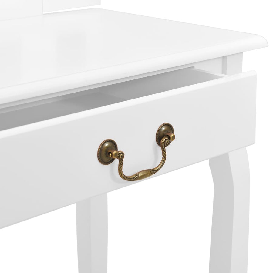 Kaptafel Met Kruk 65X36X28 Cm Paulowniahout Mdf Wit