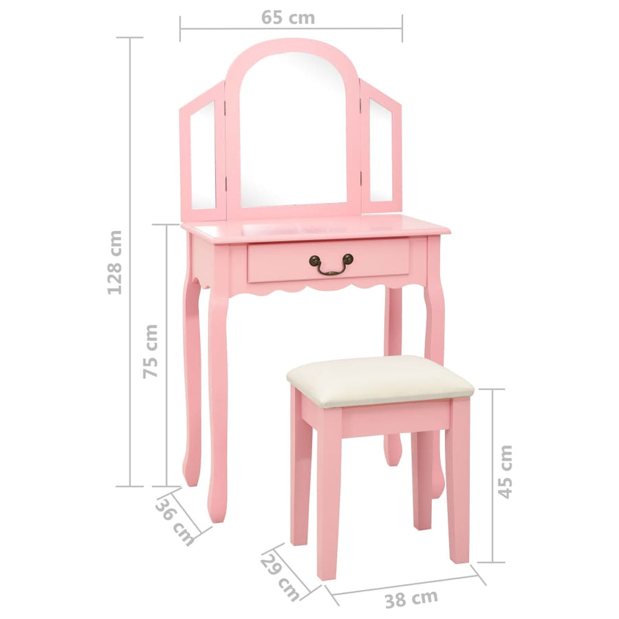 Kaptafel Met Kruk 65X36X28 Cm Paulowniahout Mdf Roze
