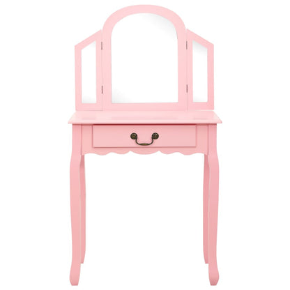 Kaptafel Met Kruk 65X36X28 Cm Paulowniahout Mdf Roze