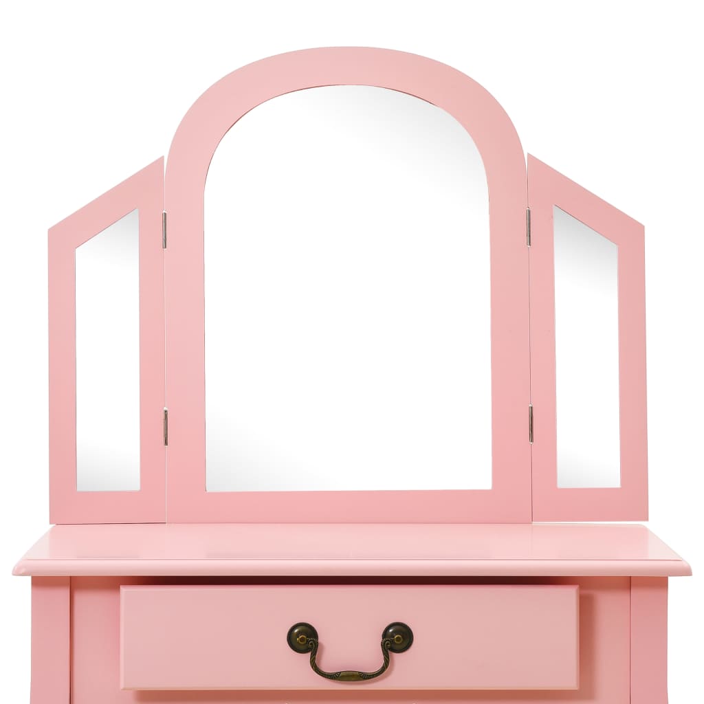 Kaptafel Met Kruk 65X36X28 Cm Paulowniahout Mdf Roze