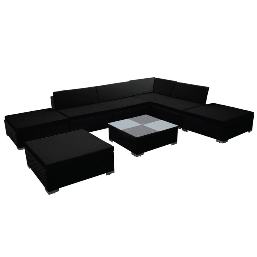 8-delige Loungeset met kussens poly rattan zwart