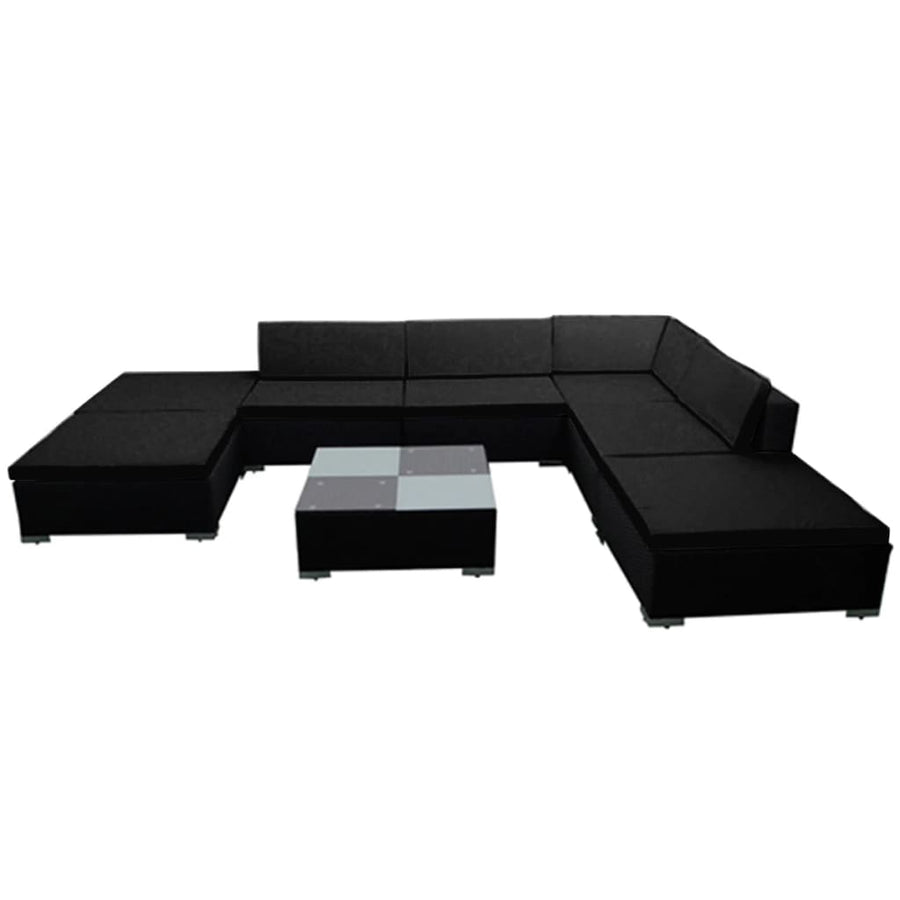 8-delige Loungeset met kussens poly rattan zwart