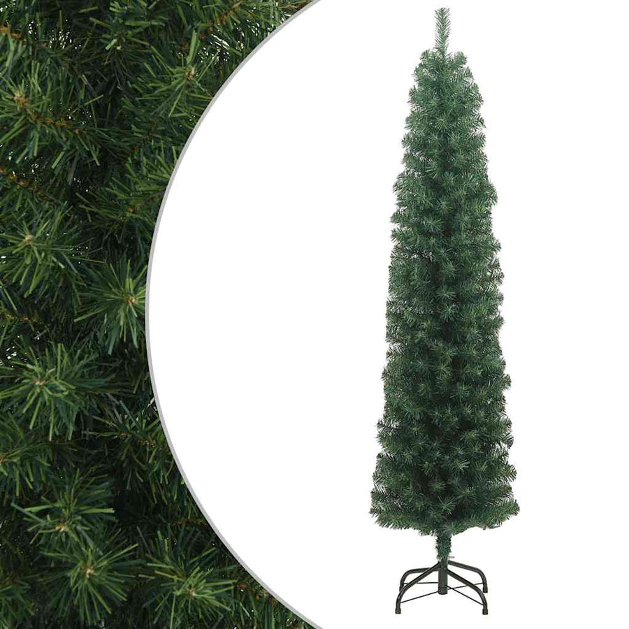 Kunstkerstboom met standaard smal 210 cm PVC groen