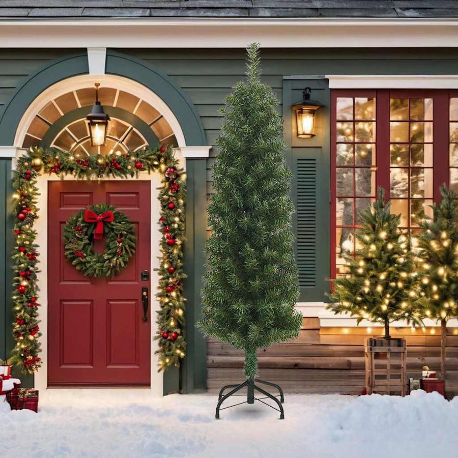 Kunstkerstboom met standaard smal 210 cm PVC groen