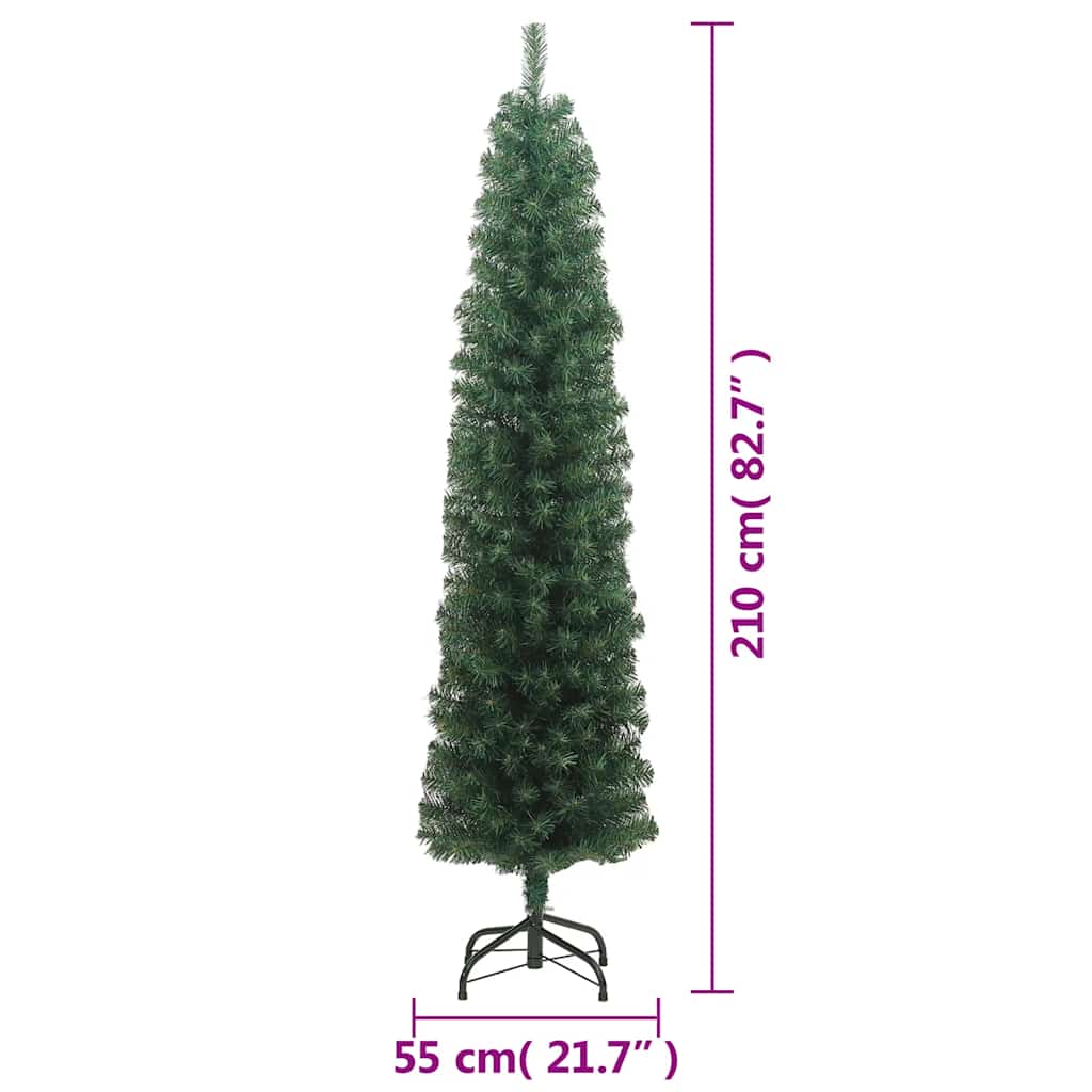 Kunstkerstboom met standaard smal 210 cm PVC groen
