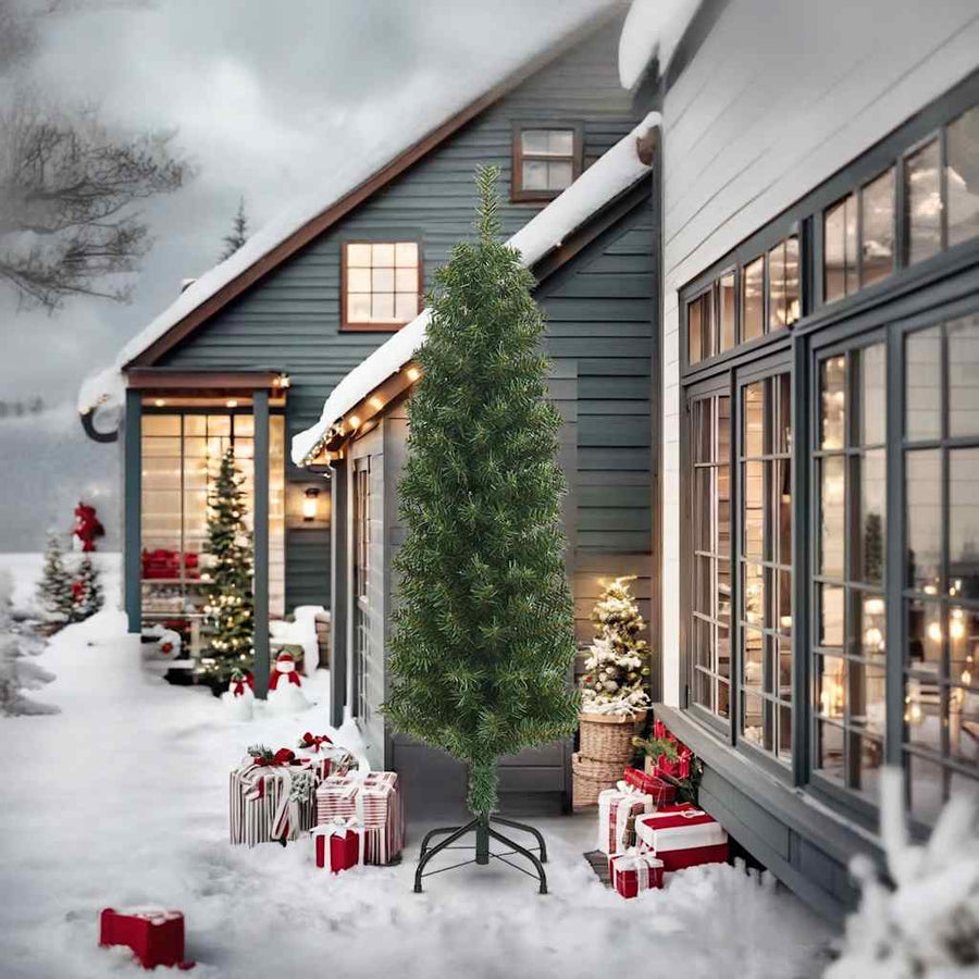 Kunstkerstboom met standaard smal 240 cm PVC groen