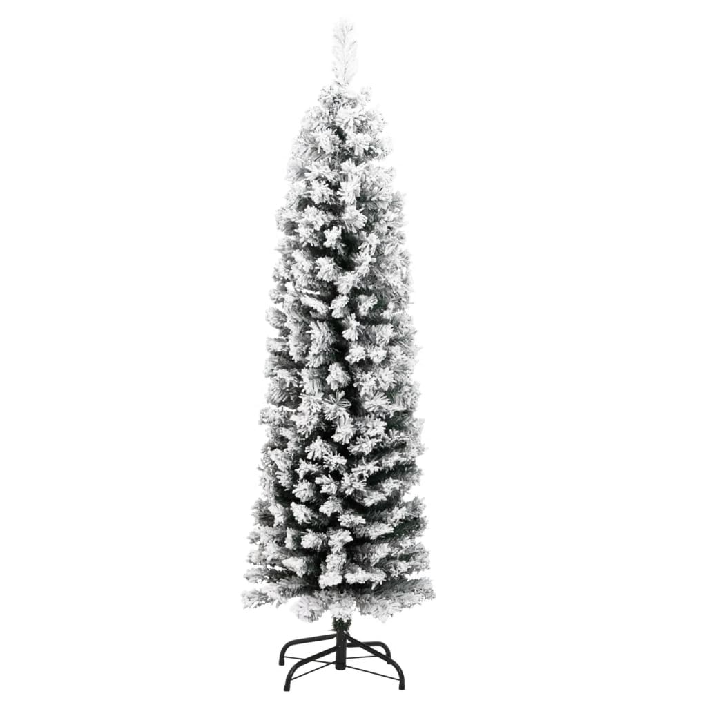Kunstkerstboom Met Sneeuw Smal Pvc Groen En Wit 150 cm Basis