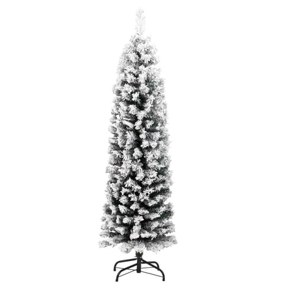 Kunstkerstboom Met Sneeuw Smal Pvc Groen En Wit 150 cm Basis