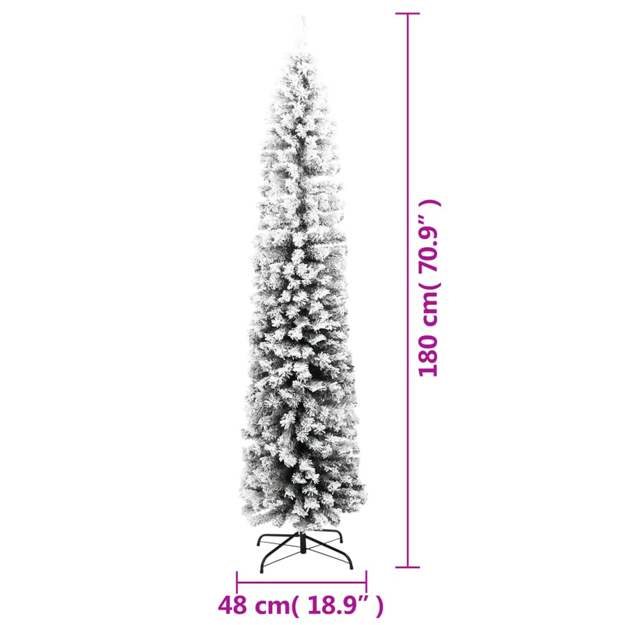 Kunstkerstboom Met Sneeuw Smal Pvc Groen En Wit 180 cm Basis