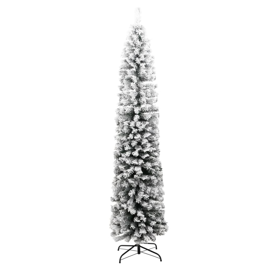 Kunstkerstboom Met Sneeuw Smal Pvc Groen En Wit 210 cm Basis