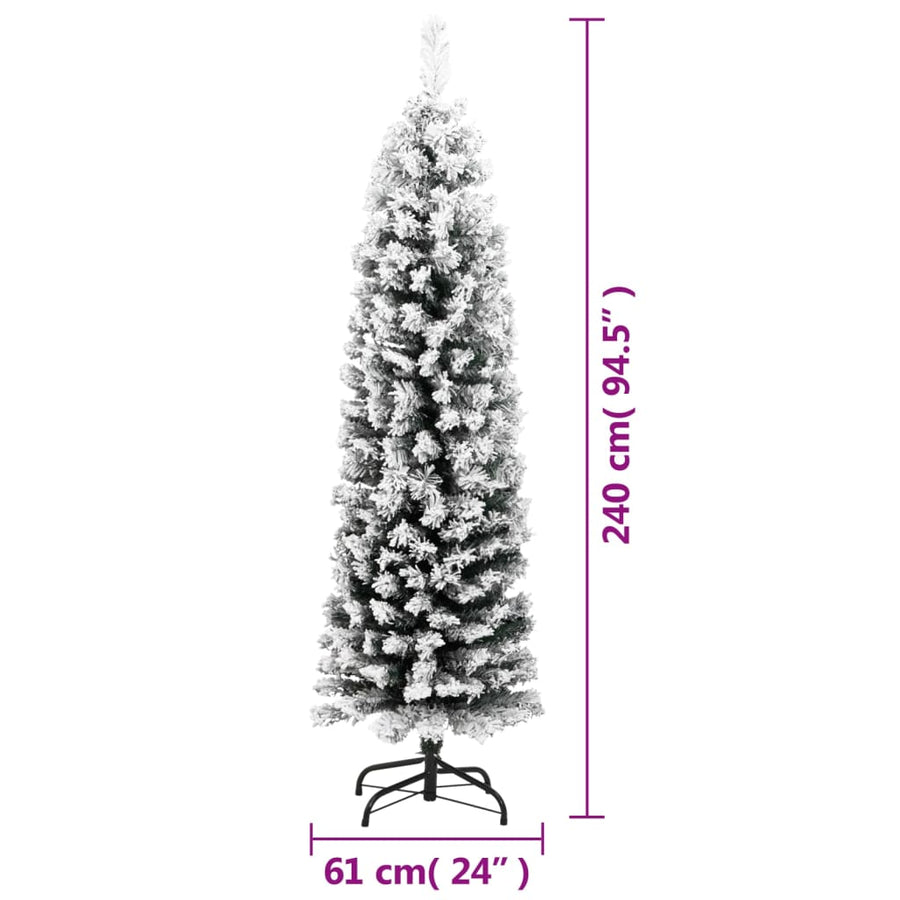 Kunstkerstboom Met Sneeuw Smal Pvc Groen En Wit 240 cm Basis