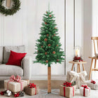 Christmas tree with real wood and pinecones narrow 150 cm PVC green