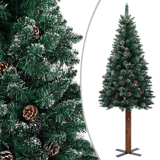 Kerstboom Met Echt Hout En Sneeuw Smal 50 Cm Groen 150 x 66 cm Met witte sneeuw