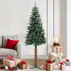 Christmas tree with real wood and snow slim 180 cm green