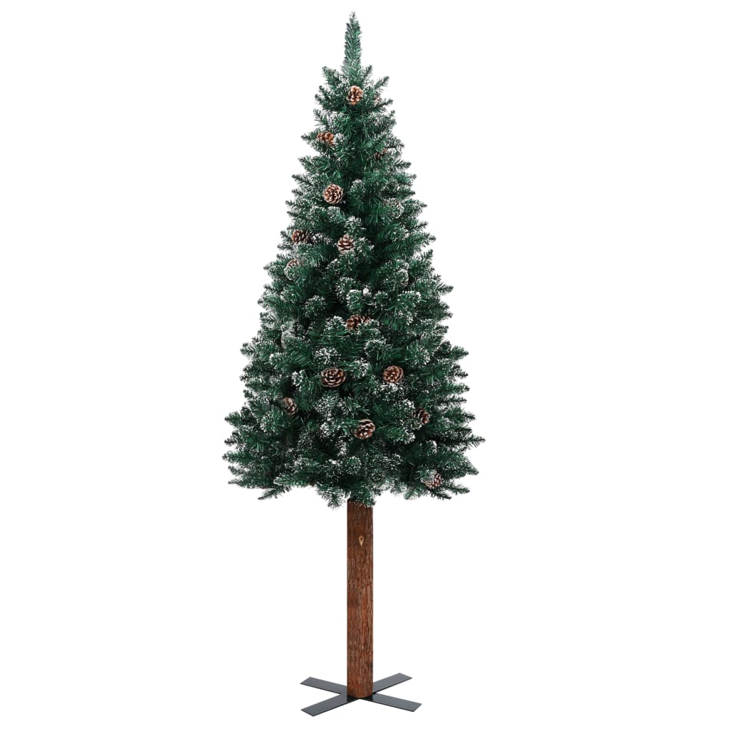 Kerstboom Met Echt Hout En Sneeuw Smal 20 Cm Groen 210 x 77 cm Met witte sneeuw