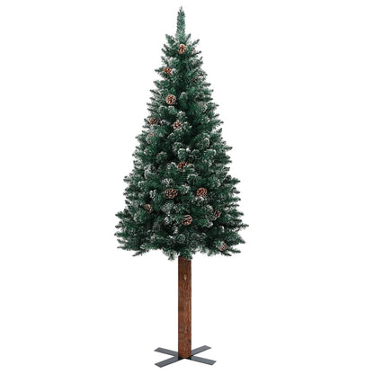 Kerstboom Met Echt Hout En Sneeuw Smal 20 Cm Groen 210 x 77 cm Met witte sneeuw