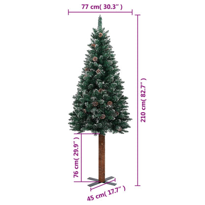 Kerstboom Met Echt Hout En Sneeuw Smal 20 Cm Groen 210 x 77 cm Met witte sneeuw