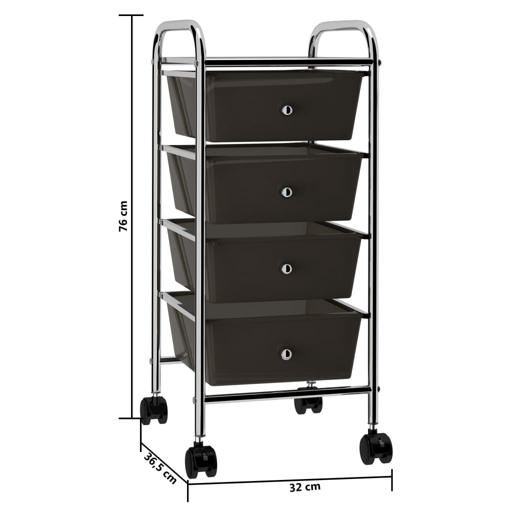 Opbergtrolley Met Lades Mobiel Kunststof 4 Zwart