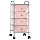 Storage trolley with 4 drawers mobile plastic pink