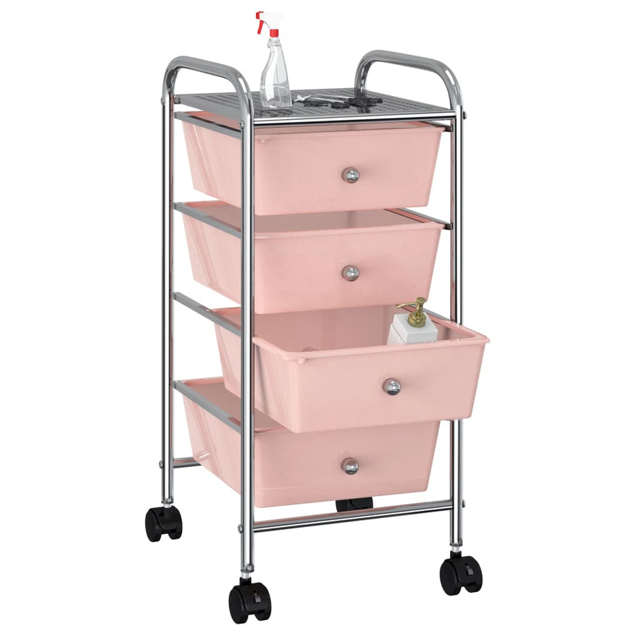 Opbergtrolley met 4 lades mobiel kunststof roze 4 Roze