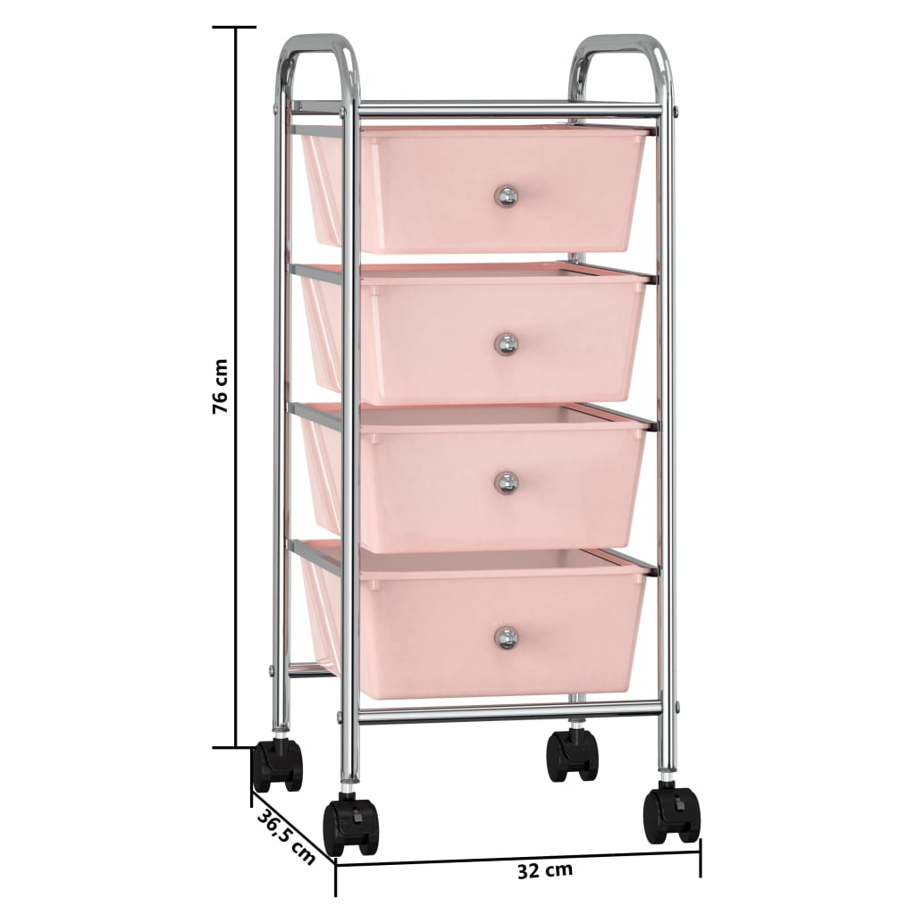 Opbergtrolley met 4 lades mobiel kunststof roze 4 Roze