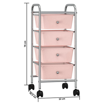 Opbergtrolley met 4 lades mobiel kunststof roze 4 Roze