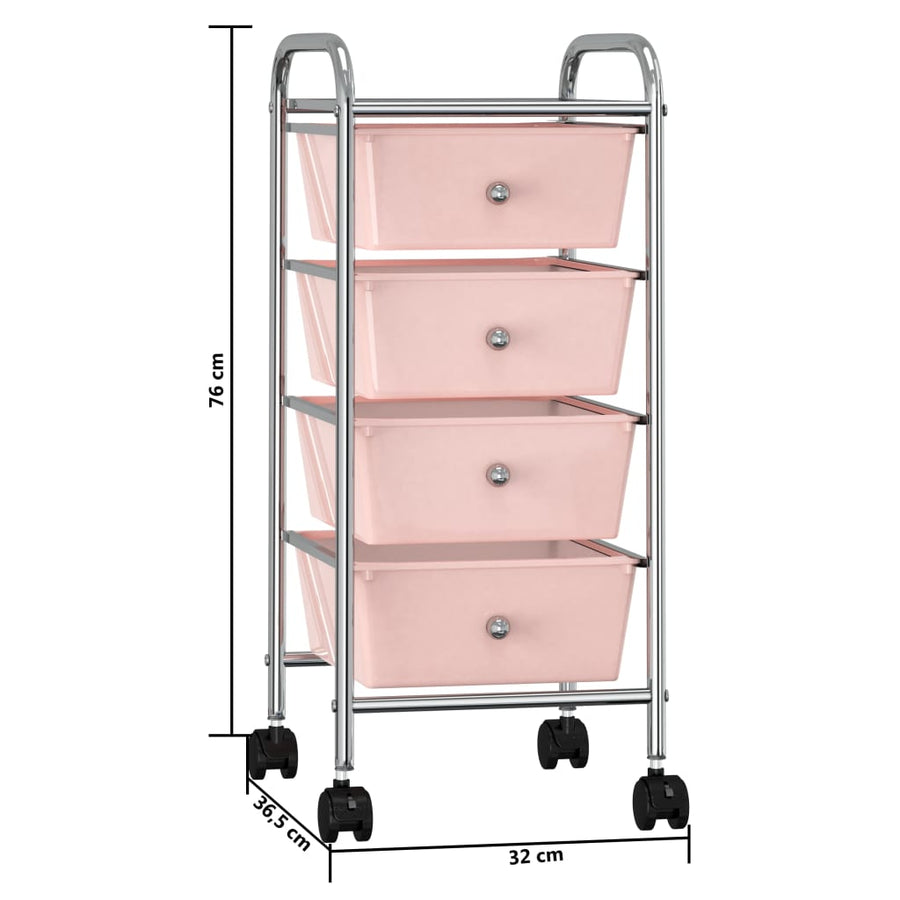 Opbergtrolley met 4 lades mobiel kunststof roze 4 Roze