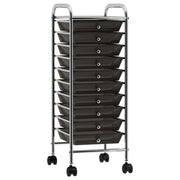 10-drawer mobile storage trolley, plastic, black