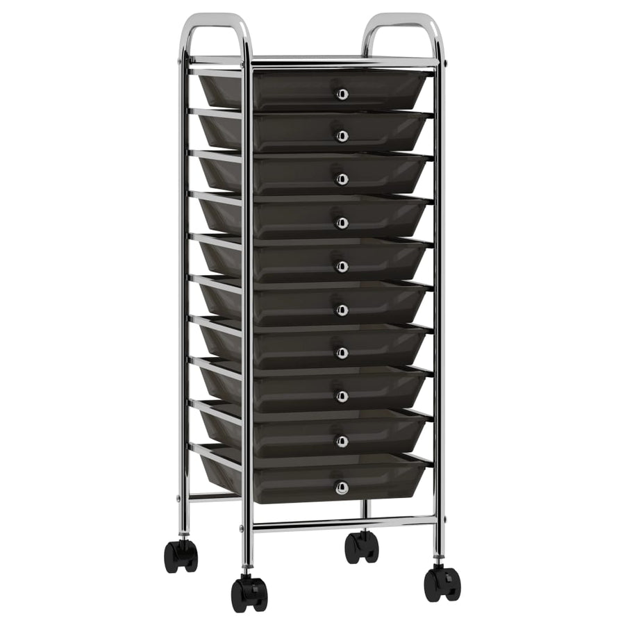 Opbergtrolley met 10 lades mobiel kunststof zwart 10 Zwart