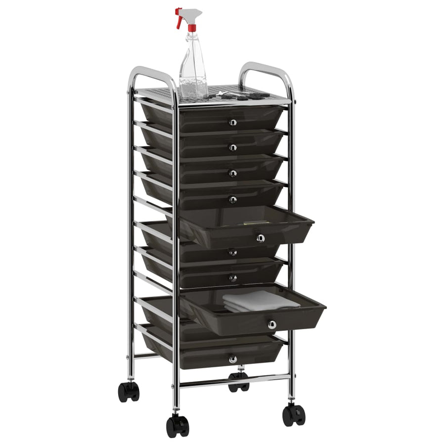 Opbergtrolley met 10 lades mobiel kunststof zwart 10 Zwart