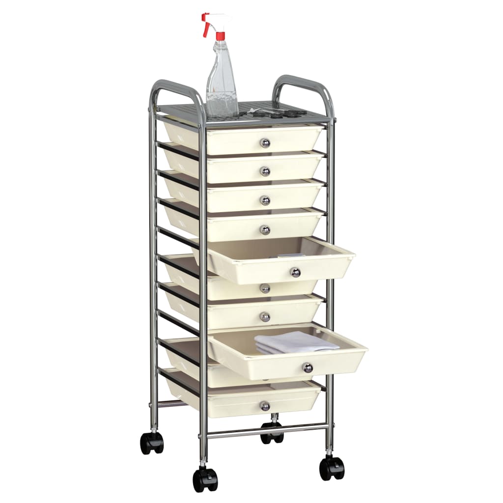 Opbergtrolley met 10 lades mobiel kunststof wit 10 Wit