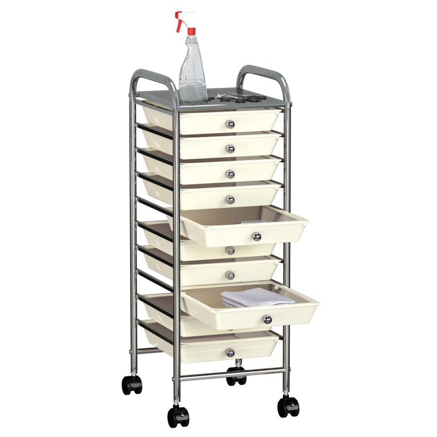 Opbergtrolley met 10 lades mobiel kunststof wit 10 Wit