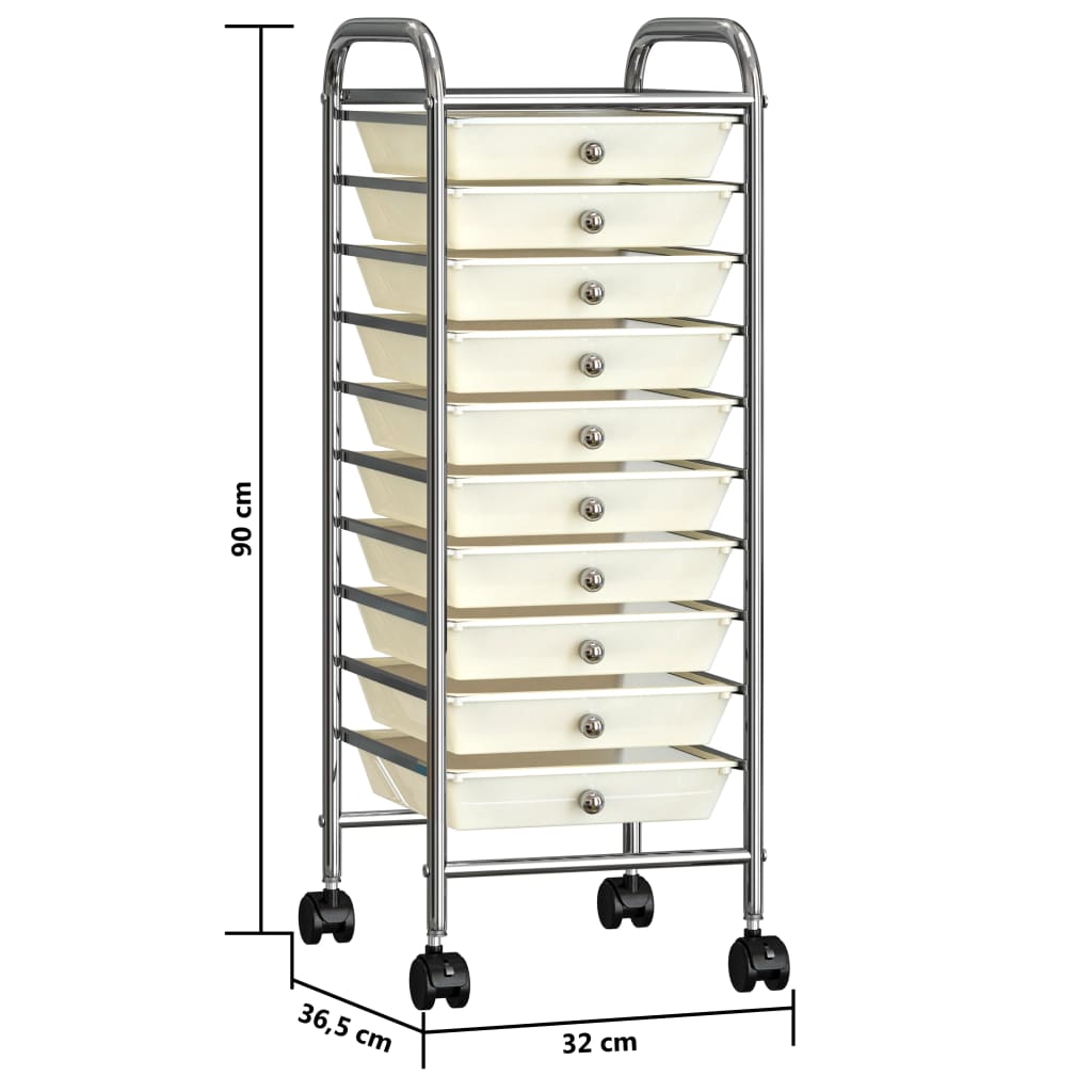 Opbergtrolley met 10 lades mobiel kunststof wit 10 Wit