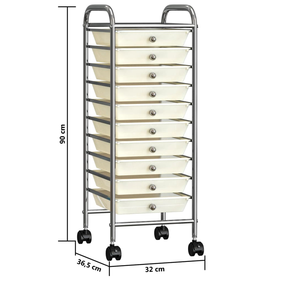 Opbergtrolley met 10 lades mobiel kunststof wit 10 Wit