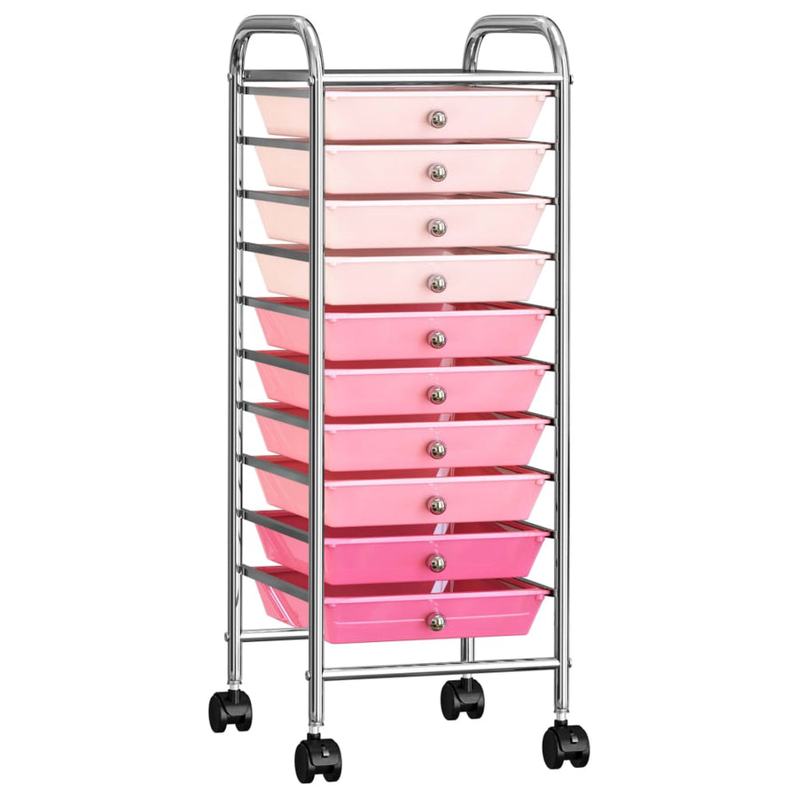 Opbergtrolley met 10 lades mobiel kunststof ombre roze Roze