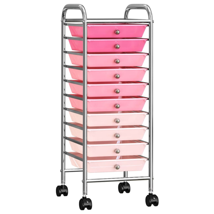 Opbergtrolley met 10 lades mobiel kunststof ombre roze Roze