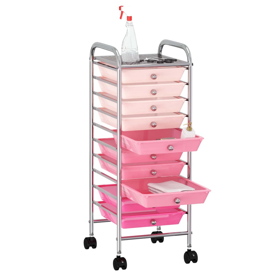 Opbergtrolley met 10 lades mobiel kunststof ombre roze Roze
