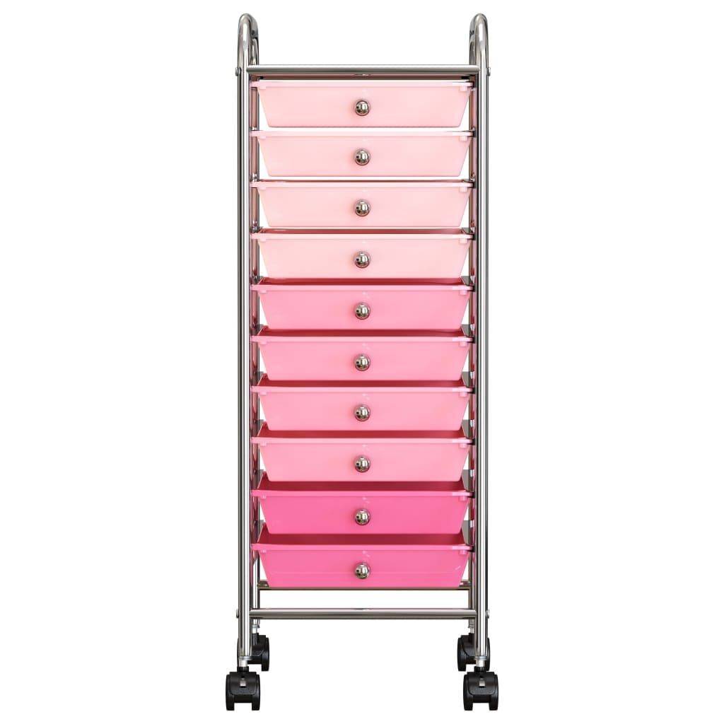 Opbergtrolley met 10 lades mobiel kunststof ombre roze Roze
