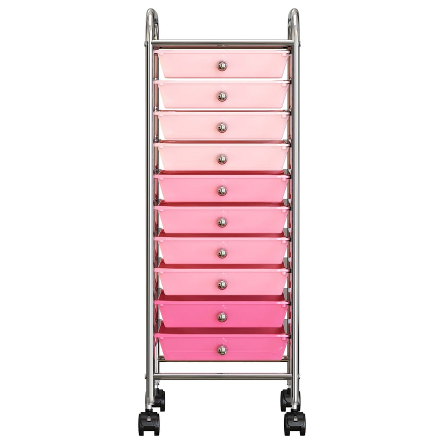 Opbergtrolley met 10 lades mobiel kunststof ombre roze Roze