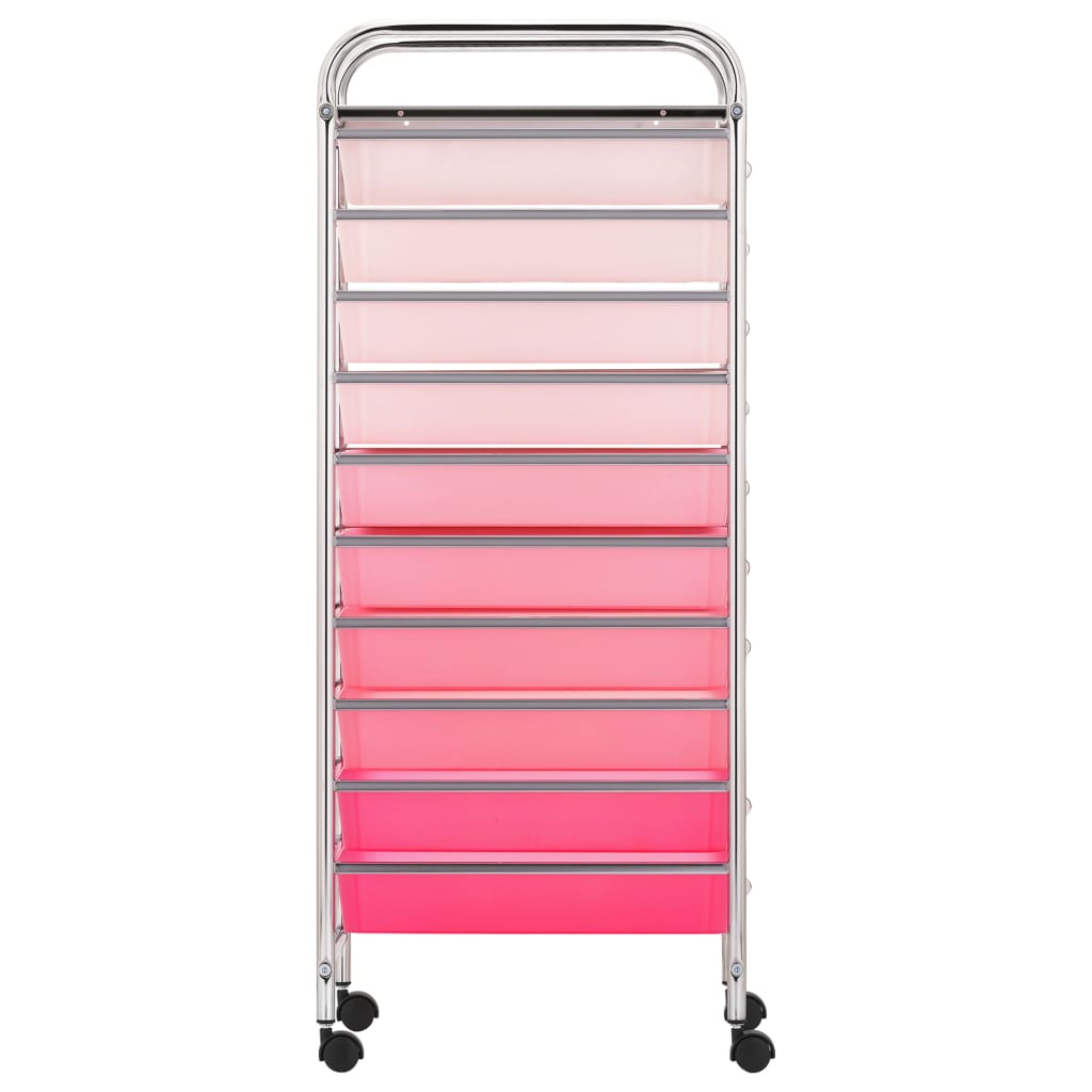 Opbergtrolley met 10 lades mobiel kunststof ombre roze Roze