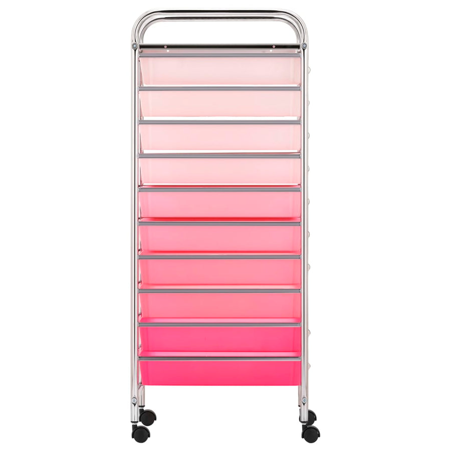 Opbergtrolley met 10 lades mobiel kunststof ombre roze Roze