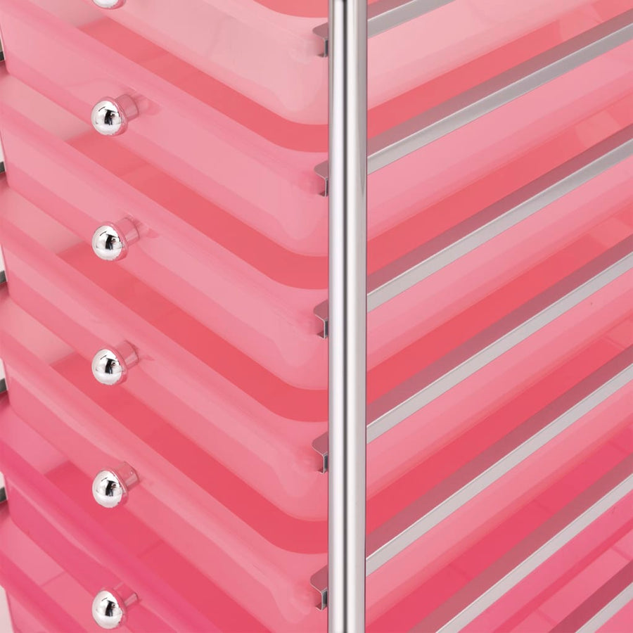 Opbergtrolley met 10 lades mobiel kunststof ombre roze Roze