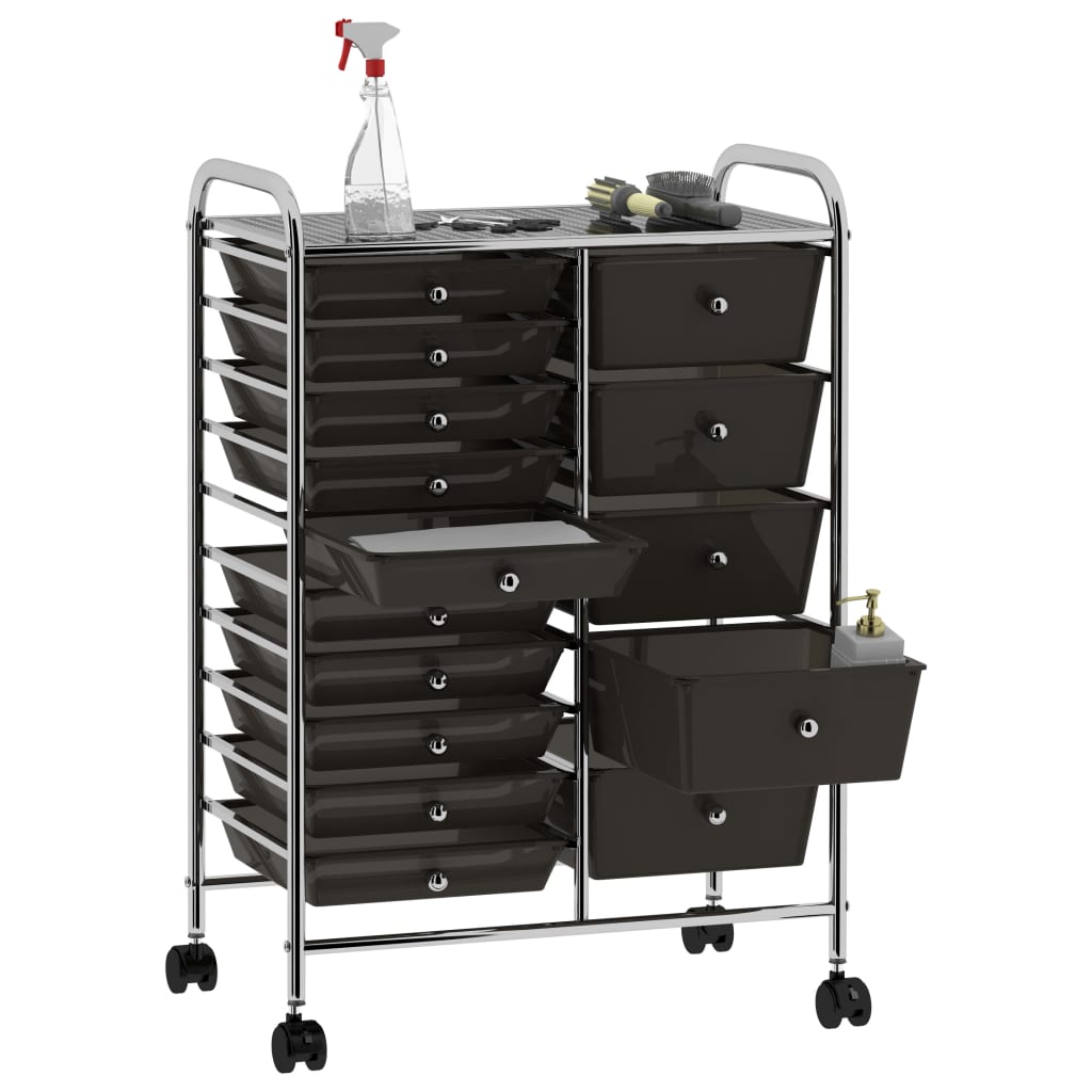 Opbergtrolley met 15 lades mobiel XXL kunststof zwart Zwart